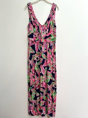 Lilly Pulitzer Villa Maxi Dress Bright Navy Pink In The Vias Jersey Size XL